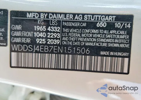 2014 Merz Cla Class z USA, uszkodzony, nr VIN WDDSJ4EB7EN151506